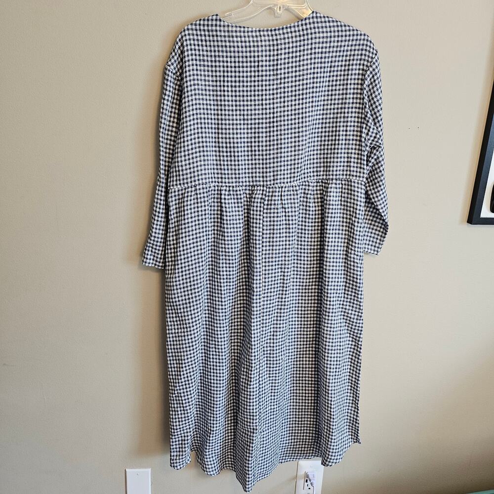 Lintico Linen Check Long Sleeve Midi Dress Firth Medium Blue and White - Picture 3 of 6